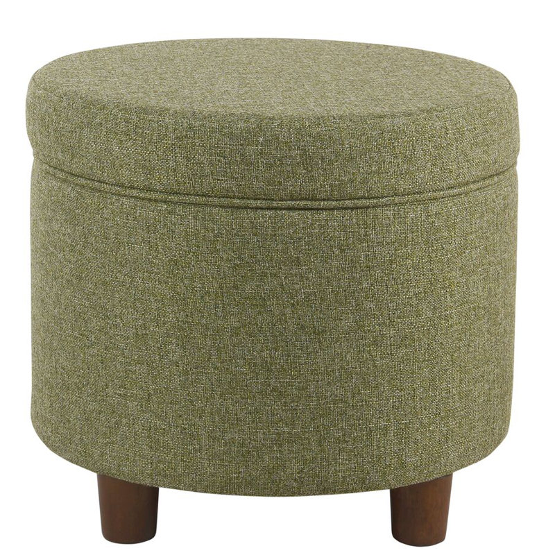 Mayen 19" Wide Round Storage Ottoman, Green Tweed