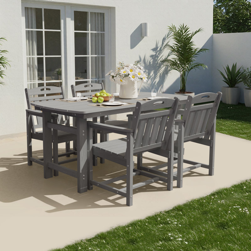  Rectangular HDPE Outdoor Dining Table With Umbrella Hole, Gray