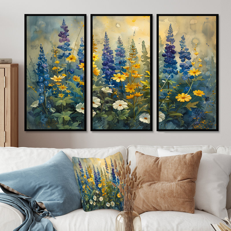 Belles - ensemble de décoration murale Lupin, H 40 po x l 60 po x P 1 po, Toile avec cadre flottant noir