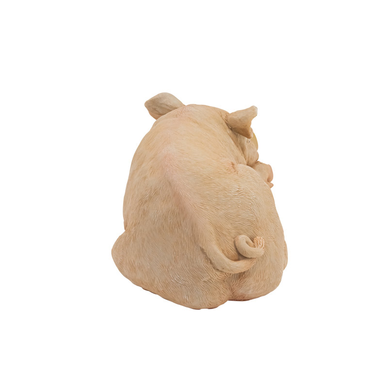 Adorable Beige Resin Sleeping Pig Garden Statue