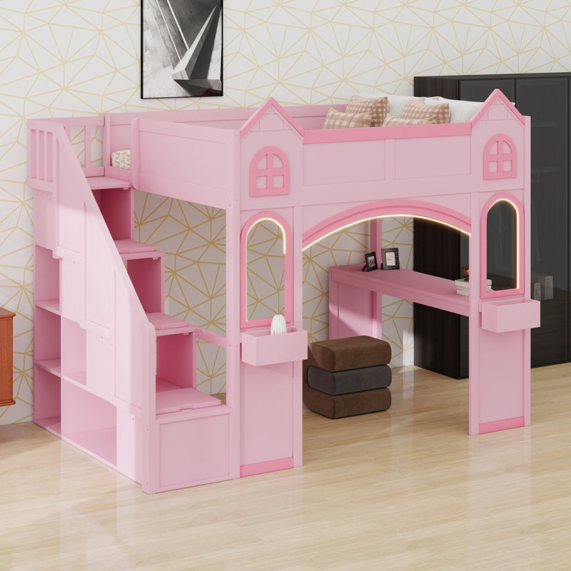 Lit mezzanine Modern Modern, Rose + rose clair