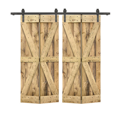 Pine Wood Bi-Fold Barn Door with Sliding Hardware Kit