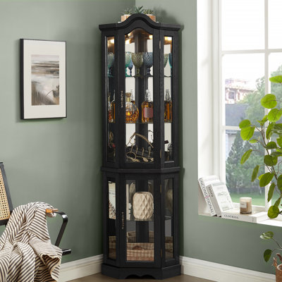Vitrine de coin lumineuse avec portes et tablettes en verre trempé, un espace de rangement idéal pour le salon et la chambre à coucher
