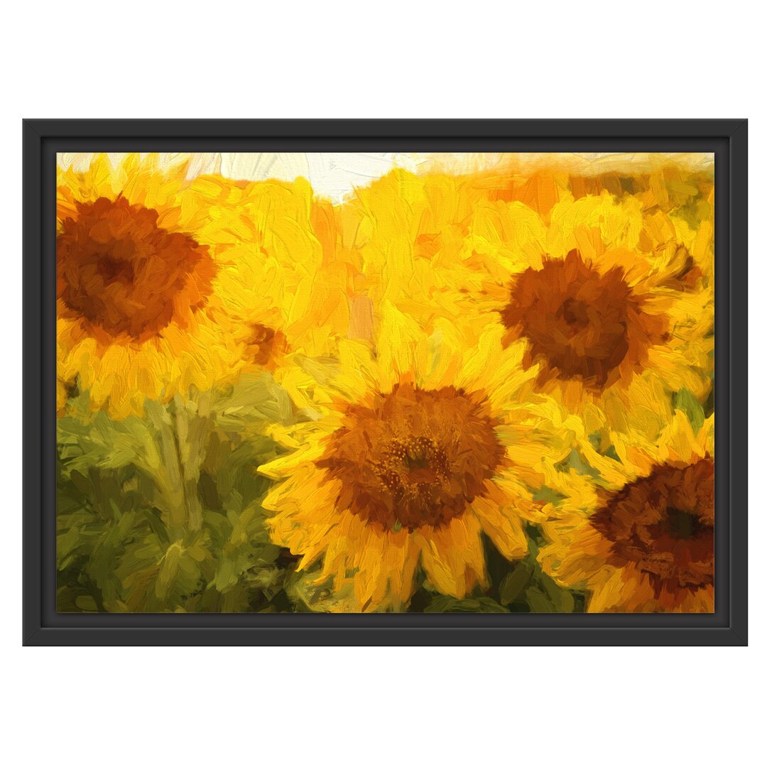 Gerahmtes Wandbild Sonnenblumen auf dem Feld Kunst