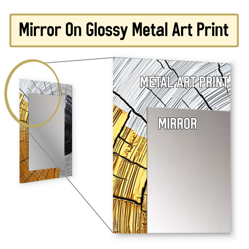 Golden Grey Wood Slide Roots Of Serenity II - Trees Decorative Mirror, Traditional Wall Mirror, Printed Metal Art, 40" x 30"