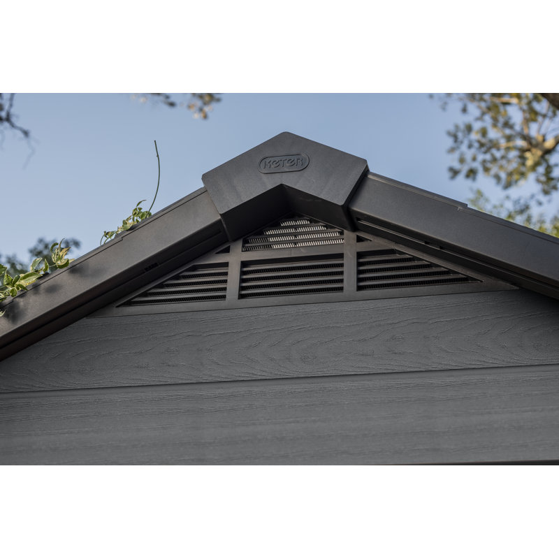 Keter Newton Plus Durable Resin Outdoor Storage Shed With Floor and Double Doors for Garden Patio Furniture and Tools, Graphite Grey (6 Available Sizes)