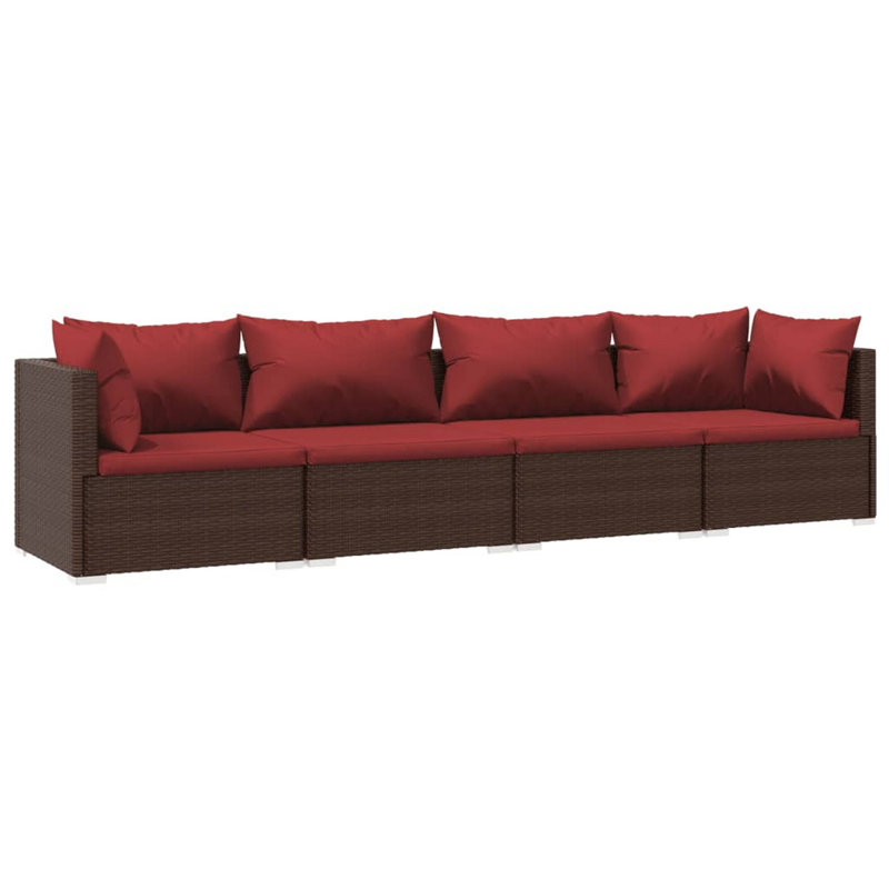 Ensemble de canapé modulaire de patio 4 pièces avec 6 coussins, 4 coussins, brun rouge