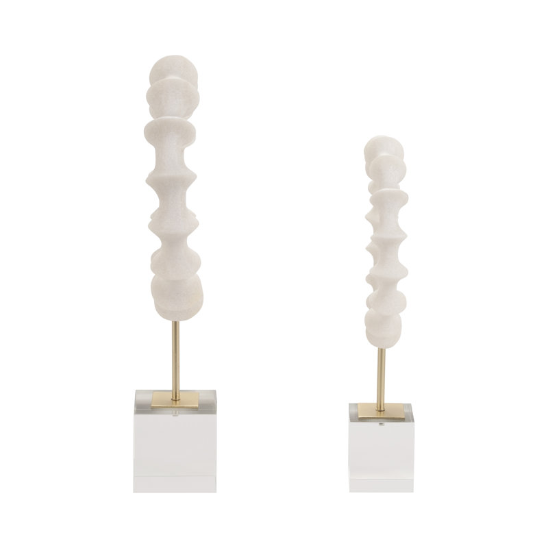 Dimetra Set of 2 PREVISE Statuary in White, Iron and Crystal 15 and 18" Resin Decorative Objects