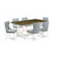 Cet ensemble de salle à manger 7 pièces comprend une table rectangulaire Jacobean patinée et 6 chaises de cuisine en lin bleu bébé avec dossier capitonné - Lin brossé blanc-2114738447-2114738432