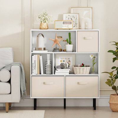 6-Cube Bookshelf with 3 Removable Folding Fabric Drawers Legs for Living Room by George Oliver