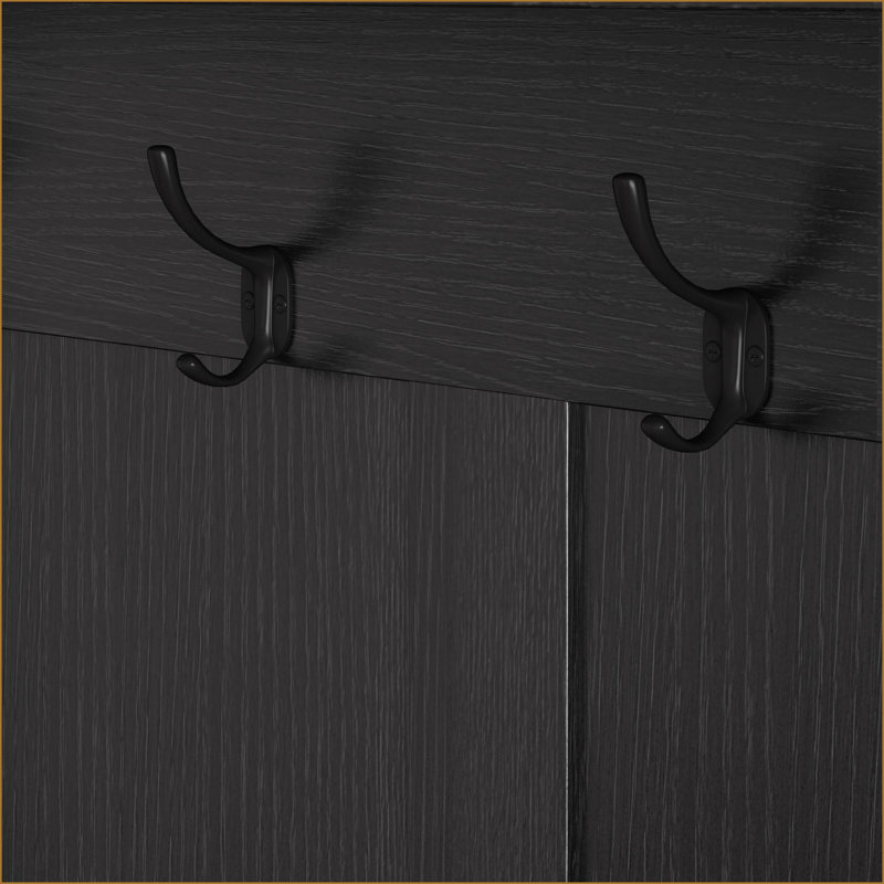 Arbre d'entrée avec banc à chaussures, portemanteau et amp; Tablettes de rangement | Noir | Bois aggloméré + métal, Noir