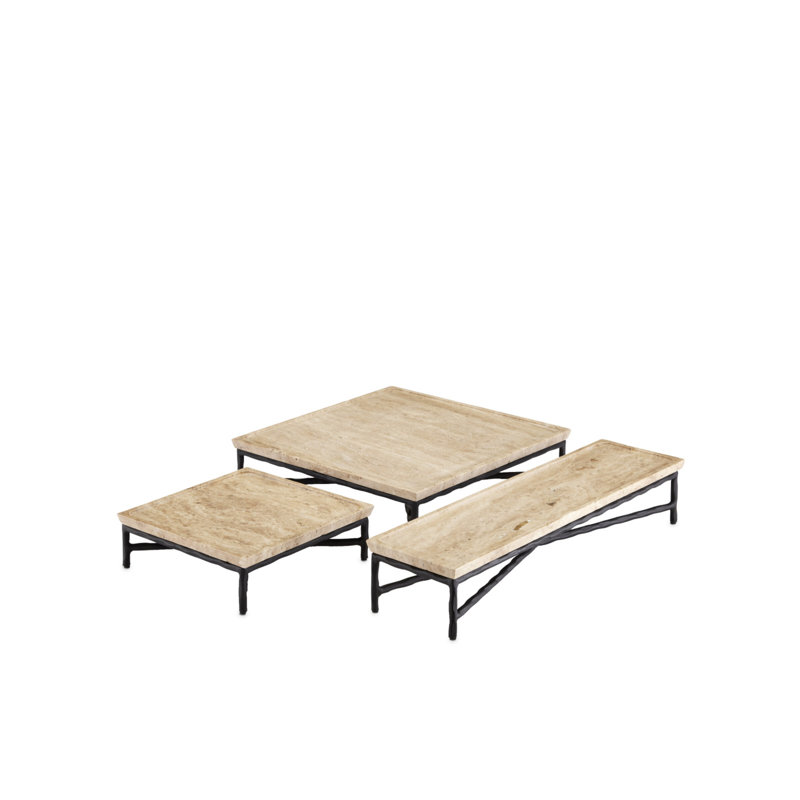 Boyles - Large Square Travertine Tray - Natural, Black
