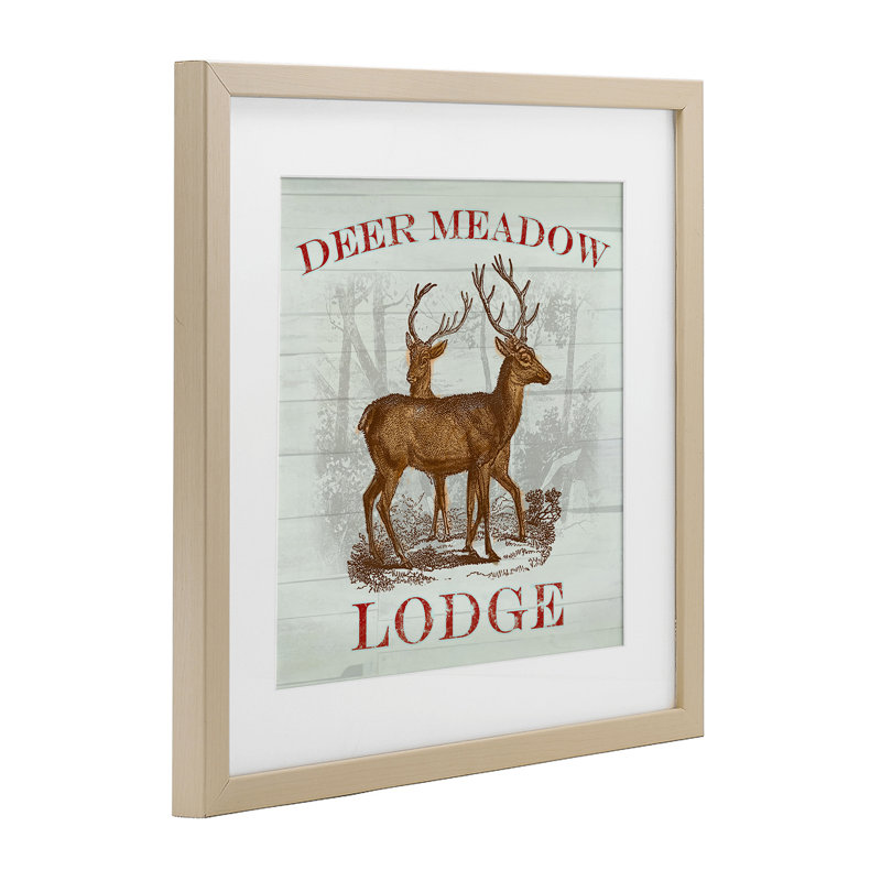 Deer Meadow Lodge, reproduction sous verre, conception de Lula Bijoux & co., Cadre de récolte en pin, H 13 po x l 13 po