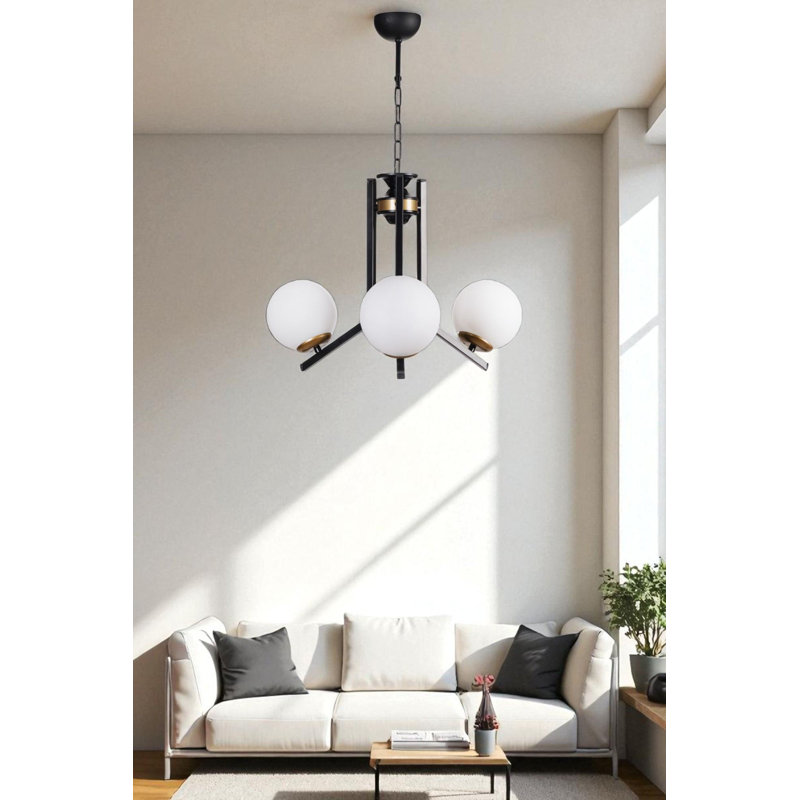 Lustre, 3 niveaux, Blanc/Noir, Trois lumières