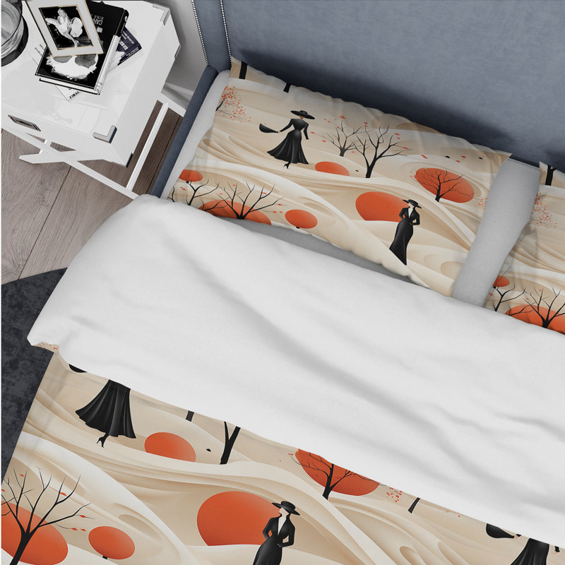 Ensemble de housse de couette chinois Minimimalist Fashion Woman Pattern I, Housse de couette pour très grand lit et 2 très