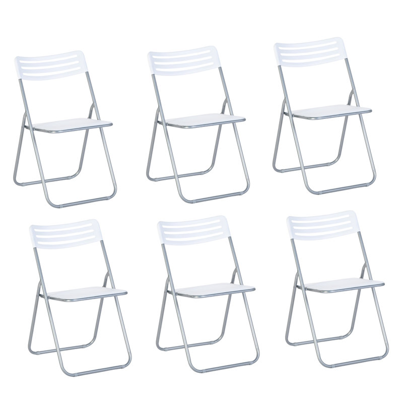 Khanh Plastic Stackable Folding Chair Folding Chair Set, White/Silver