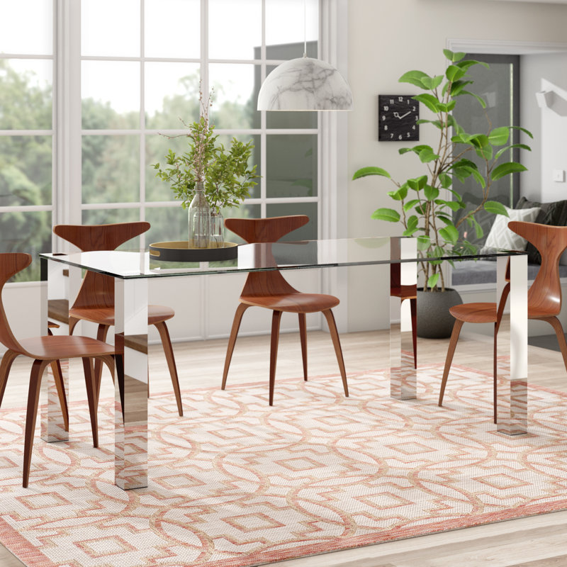 Toros Glass Top Metal Base Dining Table, H75 x L180 x W90cm