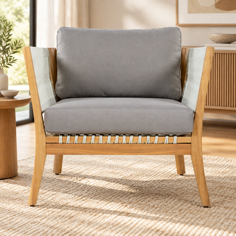 Fauteuil d'appoint de patio en bois d'acacia avec coussins