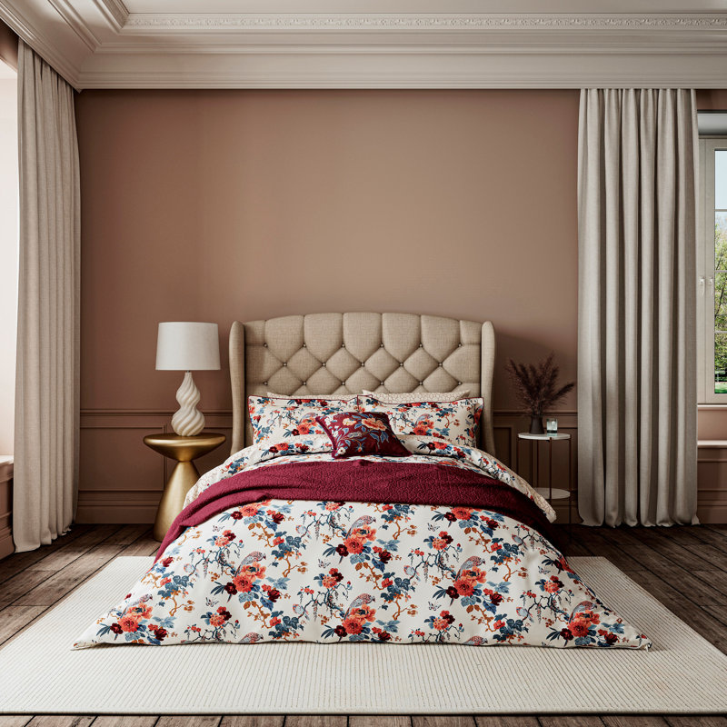 Chinoiserie Charm Cotton Floral Bedding with Pillowcases, Single Dovet Cover + 1 Oxford Pillowcase