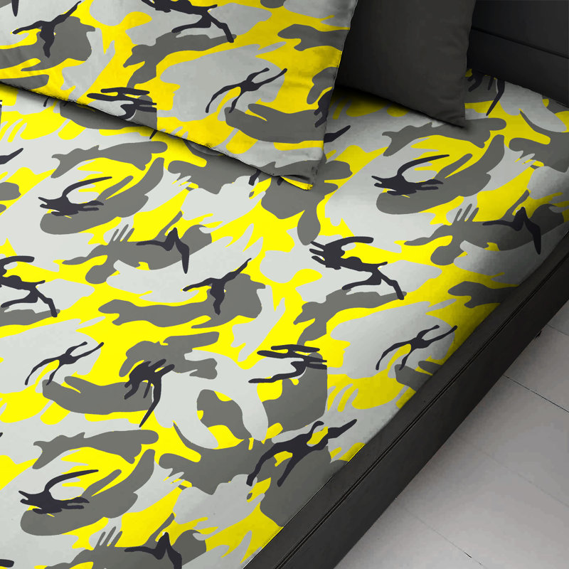 Brith Polycotton Printed Fitted Sheet, Double, Yellow
