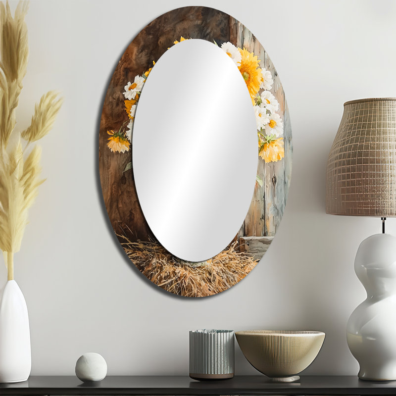 Sunflower And Peony Bouquet At The Farm II - Traditional Oval Wall Mirror, 36" x 24"