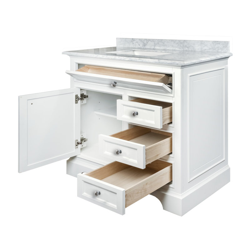 Ensemble de meuble-lavabo simple 37 "avec miroir Harkness, Marbre de Carrare, Gris