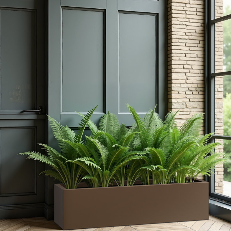 Jardinières rectangulaires en métal pour plantes d'extérieur, H 9 po x l 36 po x P 9 po, Brun