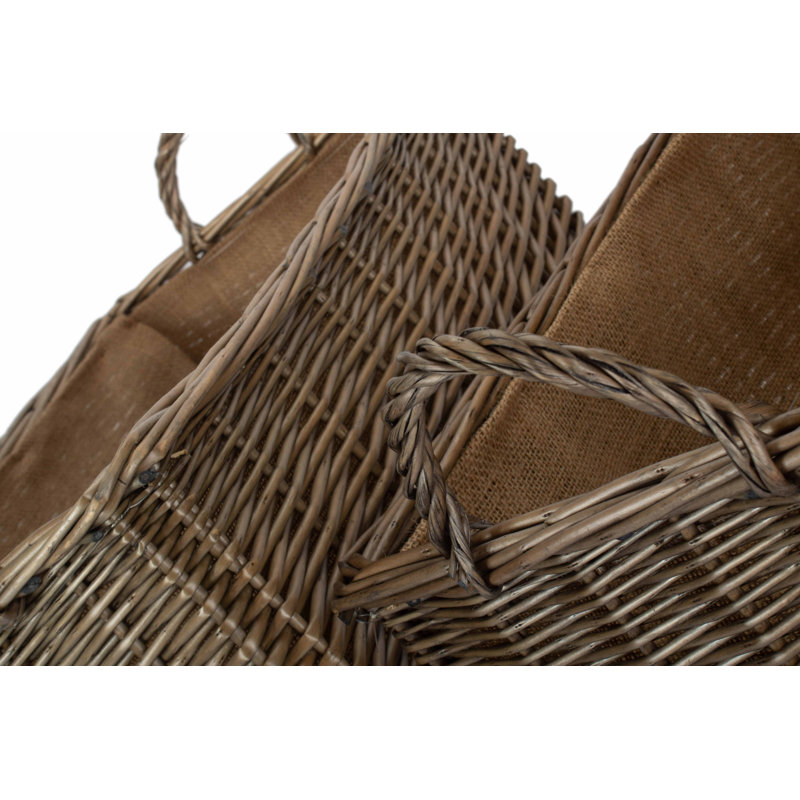 Rectangular Hessian Lined Wicker 2 Piece Storage Basket Set