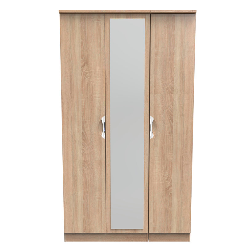 Bhodhini Triple Mirror Wardrobe, Bardolino Oak