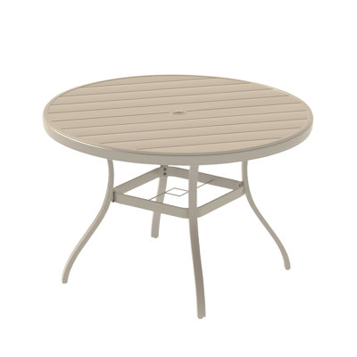 All - Weather Outdoor Round Table For 6 7 People, Metal Dining With Umbrella Hole, Powder Coating Rust , Bent Leg Design Aesthetics And Balance, Hand by Latitude Run