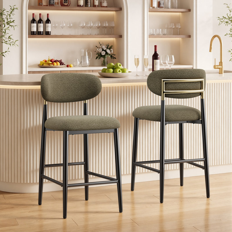 Yes Upholstered Bar Stool with Iron Frame, Brown