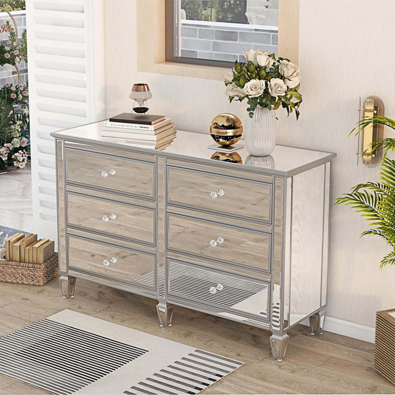 Commode double 6 tiroirs l 56,1 po Mikayle, Blanc/naturel