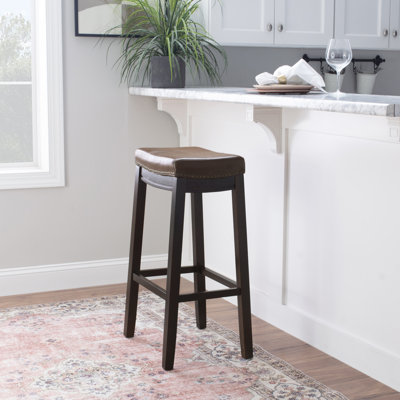 Bartonville Counter & Bar Solid Wood Backless Stool with Upholstered Seat