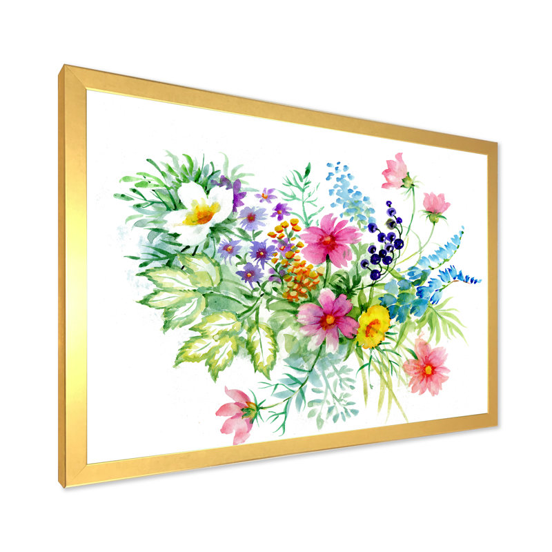 «Blooming Colorful Flowers», reproduction sur toile flottante, Cadre doré, H 24 po x l 36 po x P 1 po