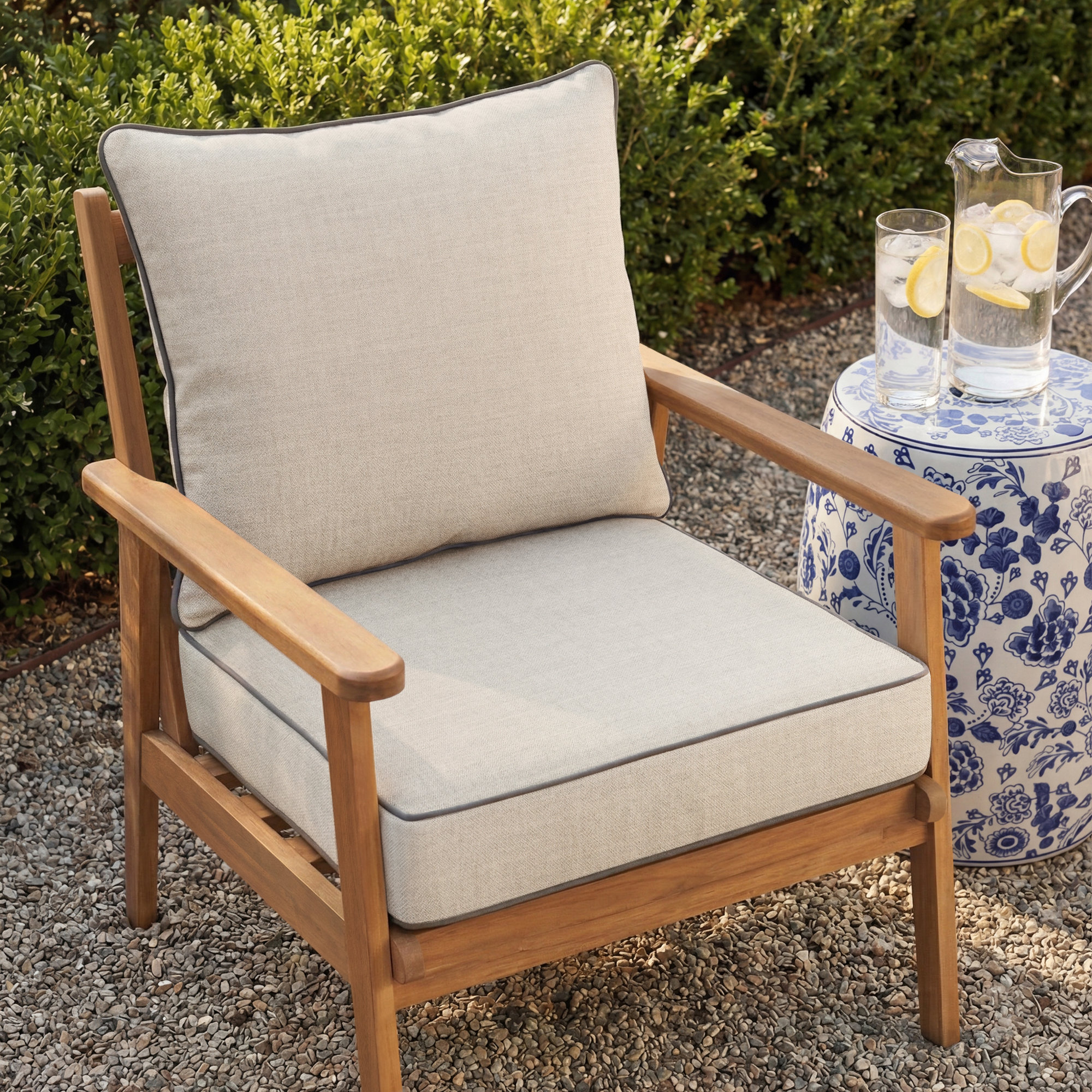Indoor/Outdoor Sunbrella Seat/Back Cushion, Cast Silver Sunbrella® Plainweave/Dark Brown, 5" H x 23" W x 25" D