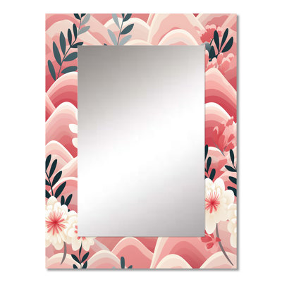 Charmen Pink And White Floral Hilltop Meadows - Floral Large Mirror, Floral Decorative Wall Mirror, Printed Metal Art