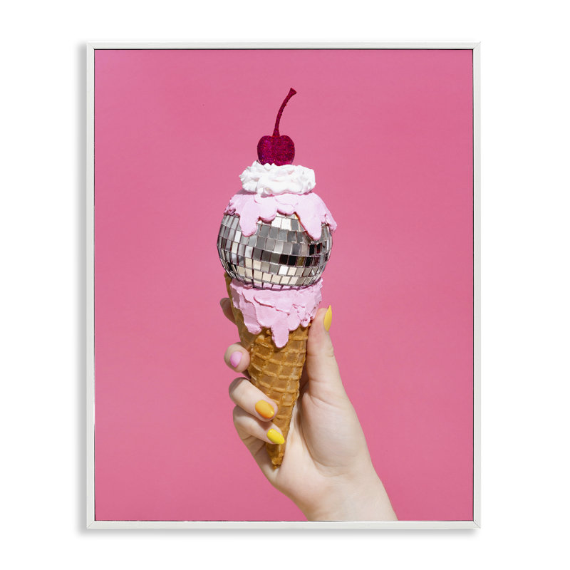Art giclée Glam Disco Ice Cream par Lish Creative, Estampe numérique encadrée blanc bord de mer, H 20 po x l 16 po