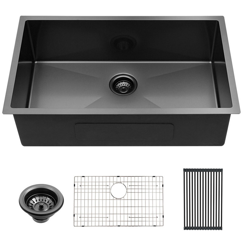 Évier de cuisine encastrable 28 po - évier de cuisine encastré noir en acier inoxydable 28 po x 18 po x 10 po Gauge 16