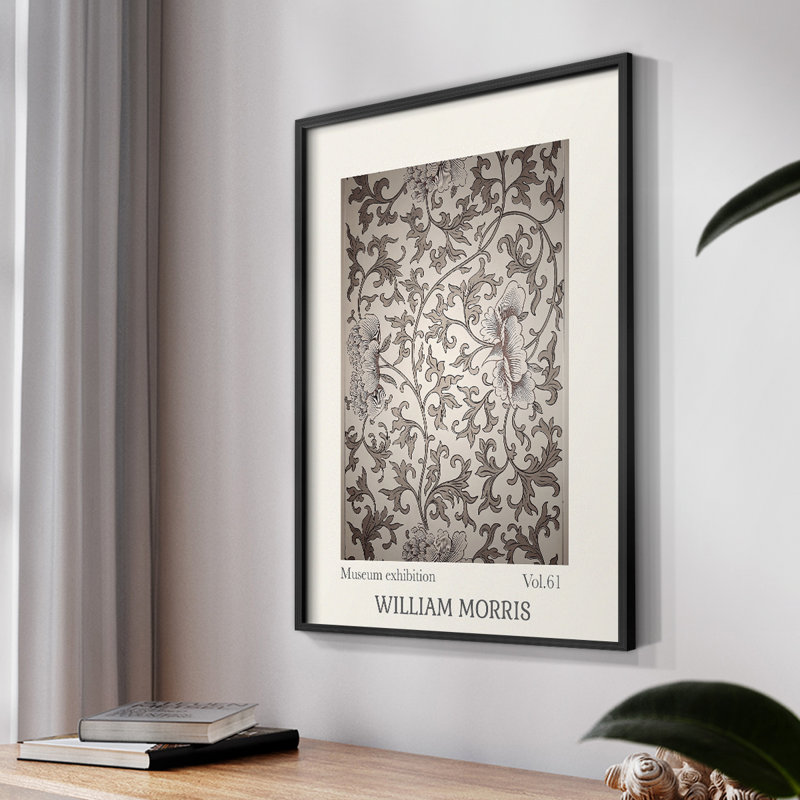 William Morris, reproduction encadrée LX, H 14 po x l 11 po, Noyer