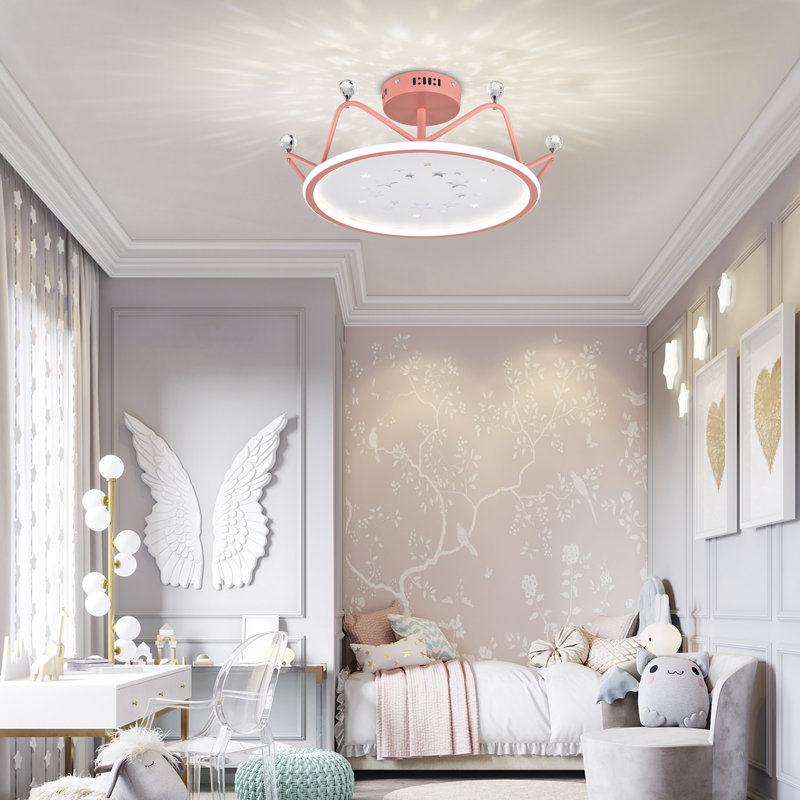  Plafonnier semi-encastré 1 lumière à DEL rose avec motif d'étoiles