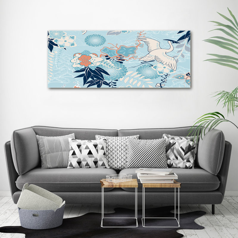 Crane And Flowers - No Frame Print on Canvas