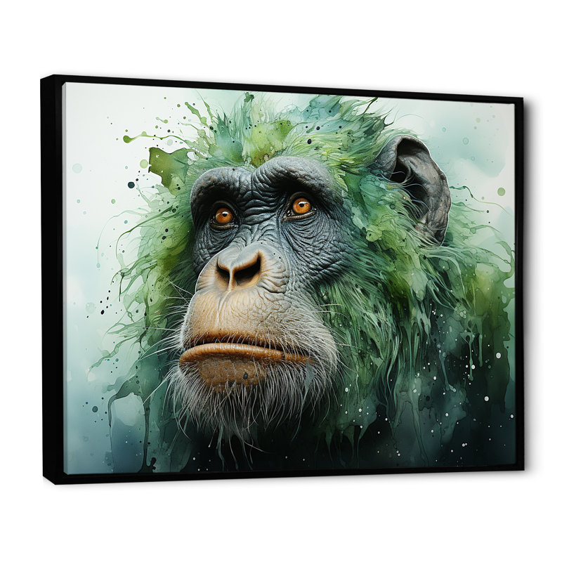 Orang-outan brun dans la forêt tropicale III sur toile, Cadre flottant noir, H 24 po x l 32 po x P 1 po