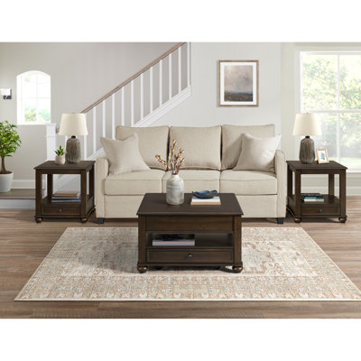 Spinelli 3PC Occasional Table Set In Cherry-Square Lift-Top Coffee Table & Two End Table
