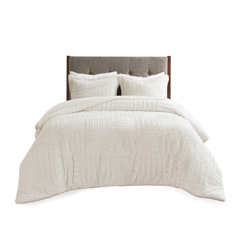 Mini ensemble d'édredon en duvet synthétique, Édredon très grand + 2 taies décoratives, Ivoire ivoire