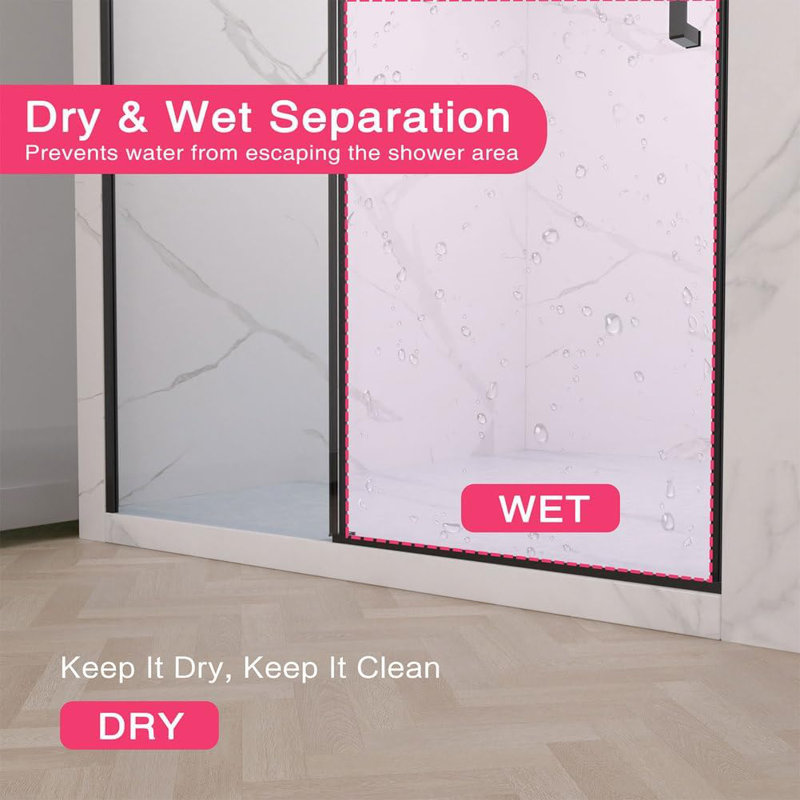 57-60 In. W X 74 In. H Sliding Shower Door, Semi-frameless 1/4" Tempered Glass With Nano Self-cleaning, Matte Black, Adjustable Rail, Reversible Install, Sgcc & Ansi Certified, Bathroom Enclosure