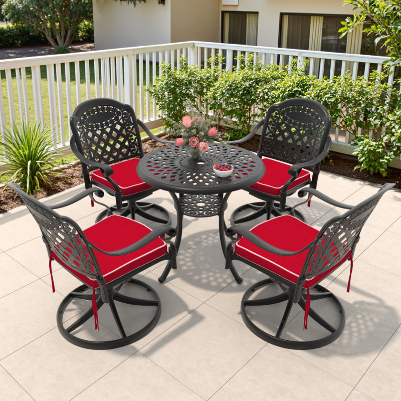 All-Weather Cast Aluminum Dining Set with Swivel Chairs and Umbrella Hole for Outdoor Enjoyment, 4