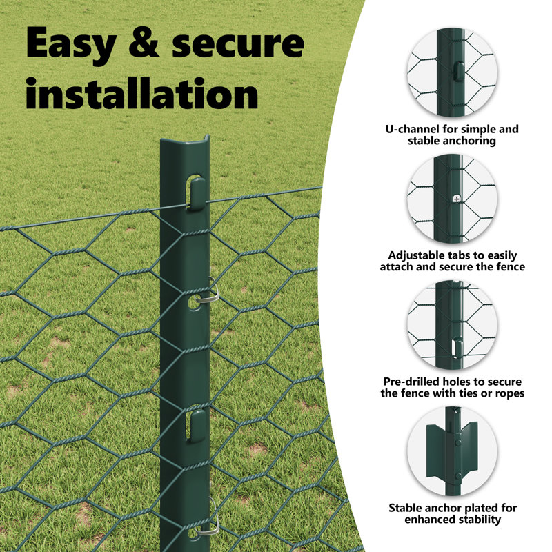 Vidaxl Fence With Posts Steel, Green, 120cm H x 2500cm W x 2.7cm D