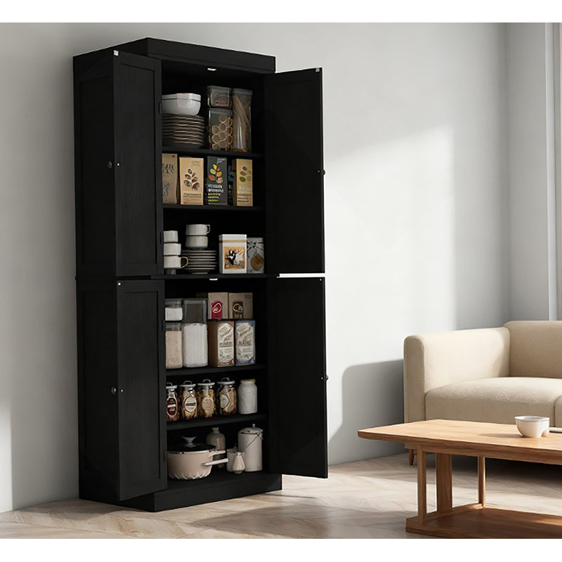 Armoire de cuisine de style nordique, armoire de cuisine autoportante, armoire de rangement avec portes et tablettes, Noir