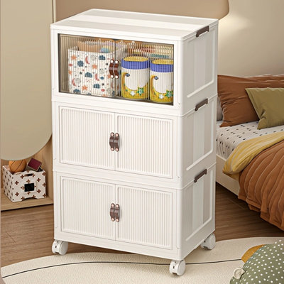 Foldable Storage Cabinet with Wheels, Stackable Plastic Closet Organizer with Clear Door, Collapsible Storage Bins with Lids for Bedroom, Living Room, Nursery, Bathroom, Kitchen