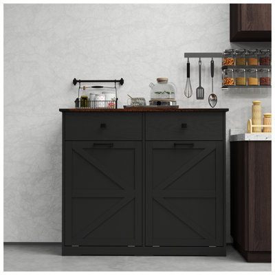 Farmhouse Double Tilt-Out Trash Cabinet for Two 10-Gallon Cans, Black Engineered Wood